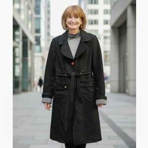 Elevenses wool trench coat black belted pockets button front size 6 anthropology